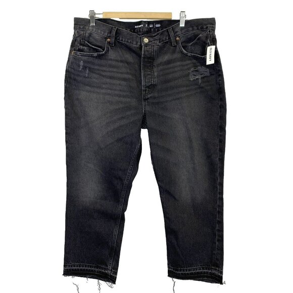 Old Navy Jeans Womens Size 16 Petite High-Rise Slouchy Straight Raw Hem NWT NEW - Picture 1 of 5